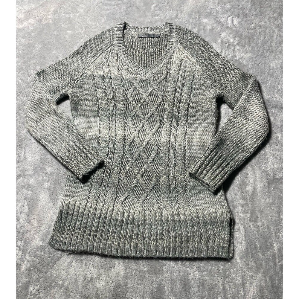 prAna Leisel Cable Knit Ombre V-Neck Sweater Womens Size Medium Gray Taupe